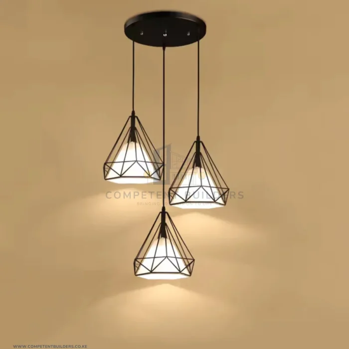Diamond Wrought Iron Pendant Chandelier Lights - Black - Image 2