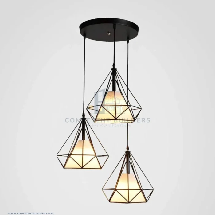 Diamond Wrought Iron Pendant Chandelier Lights - Black - Image 3