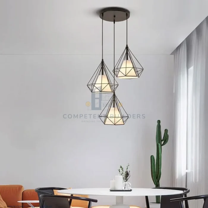 Diamond Wrought Iron Pendant Chandelier Lights - Black - Image 4