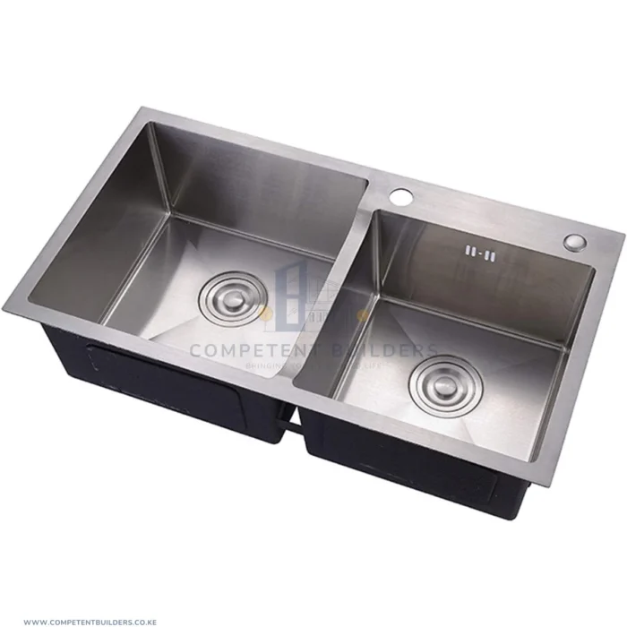 Double Bowl Top Mount Kitchen Sink (800*450) With Soap Dispenser - Satin - Image 2