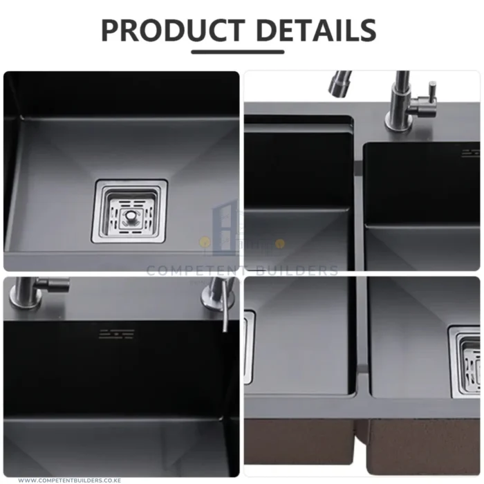 Double Bowl Top Mount Kitchen Sink (800*450) With Soap Dispenser - Gun Grey - Image 2