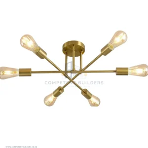 Gold Sputnik Chandelier - 6 Bulb Pendant Brushed Gold Light Fixture