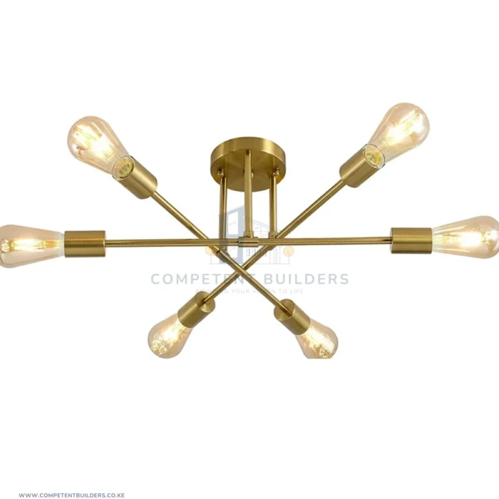 Gold Sputnik Chandelier - 6 Bulb Pendant Brushed Gold Light Fixture