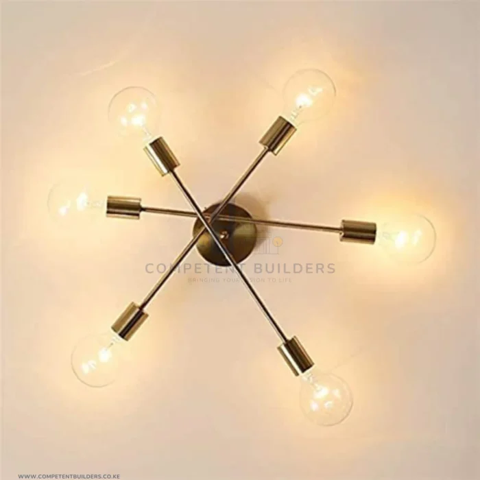 Gold Sputnik Chandelier - 6 Bulb Pendant Brushed Gold Light Fixture - Image 2