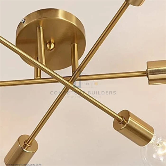 Gold Sputnik Chandelier - 6 Bulb Pendant Brushed Gold Light Fixture - Image 3