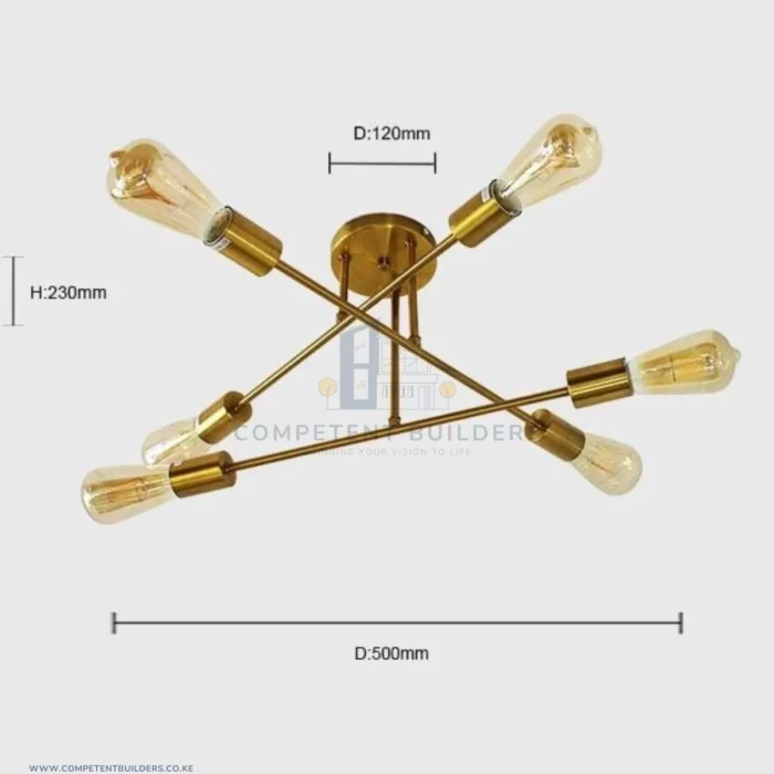 Gold Sputnik Chandelier - 6 Bulb Pendant Brushed Gold Light Fixture - Image 4