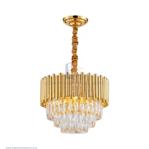 Golden Layered Hanging Crystal Prism Chandelier - 500mm