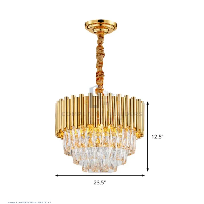 Golden Layered Hanging Crystal Prism Chandelier - 500mm - Image 6
