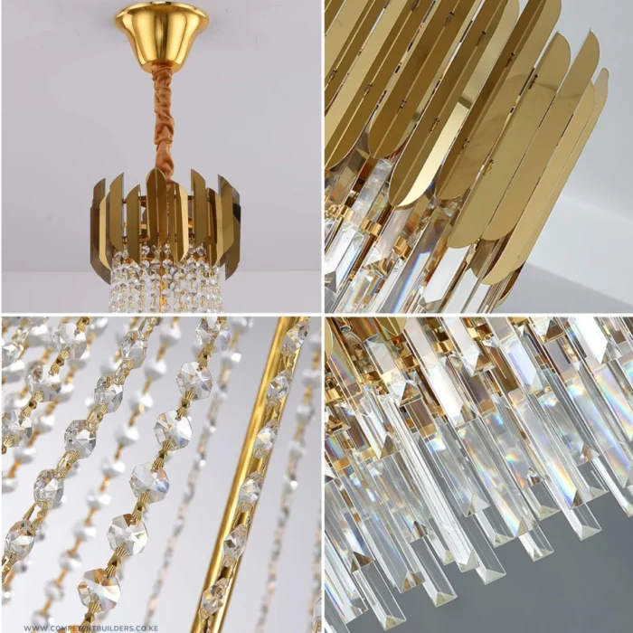 Modern Crystal Chandelier Large Gold Hanging Pendant Ceiling Light - Image 3