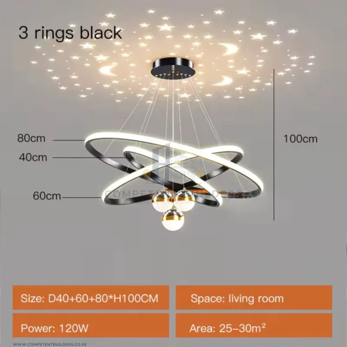Round Ring Chandelier LED Ceiling Lights - Black - Image 3