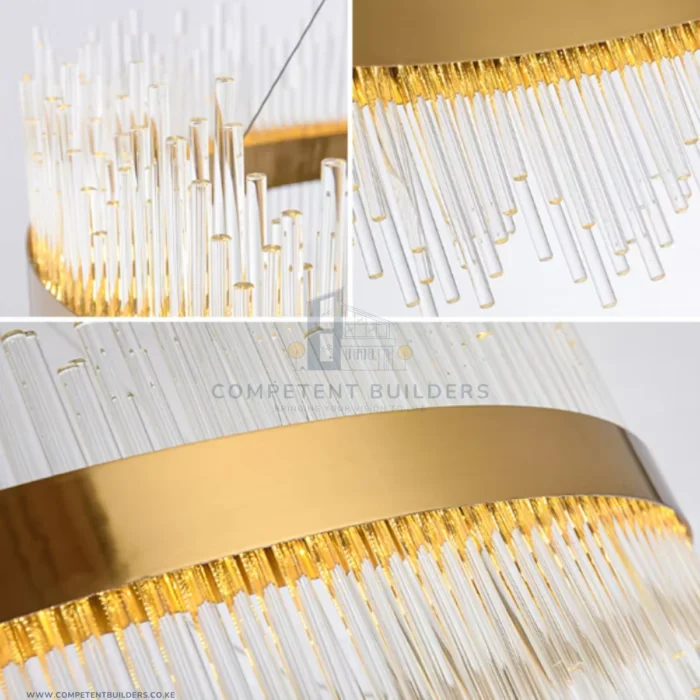 Modern Gold Finish Round Chandelier Ceiling Light - Image 5