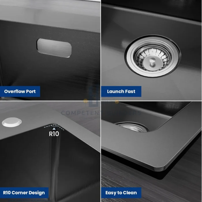 Single Bowl Stainless Steel Kitchen Sink - Black - Image 4